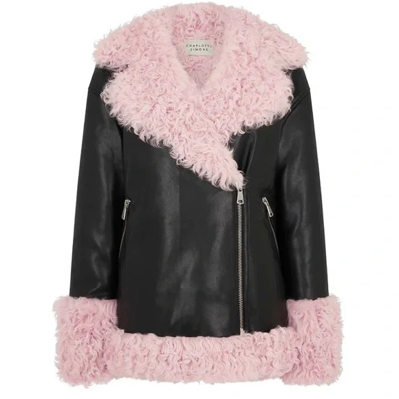 Charlotte Simone Bowie leather fur trim Jacket - Picture 2 of 8